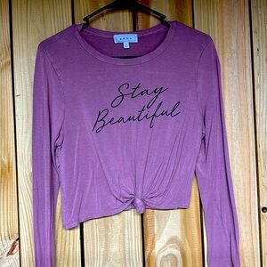 Gaze Cropped long sleeve Size M Knot Front Stay Beautiful Graphic